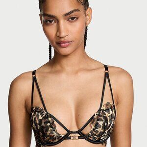 32A/S VS Bra + Thong Very Sexy Leopard Embroidery Lace Cutout Lingerie Set